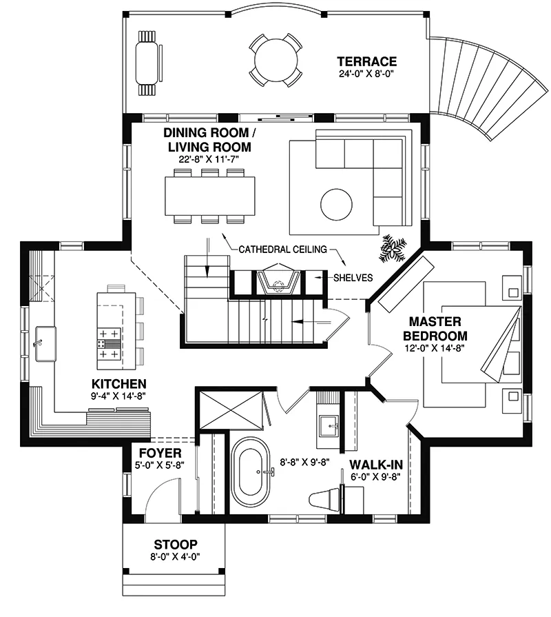 Vacation House Plan First Floor - Hackberry Creek Cottage Home 032D-0643 - Search House Plans and More