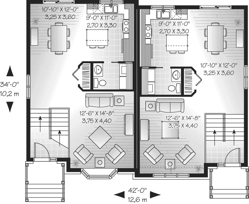 Multi-Family House Plan First Floor - Southlake Duplex Home 032D-0647 - Shop House Plans and More