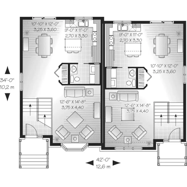 Multi-Family House Plan First Floor - Southlake Duplex Home 032D-0647 - Shop House Plans and More