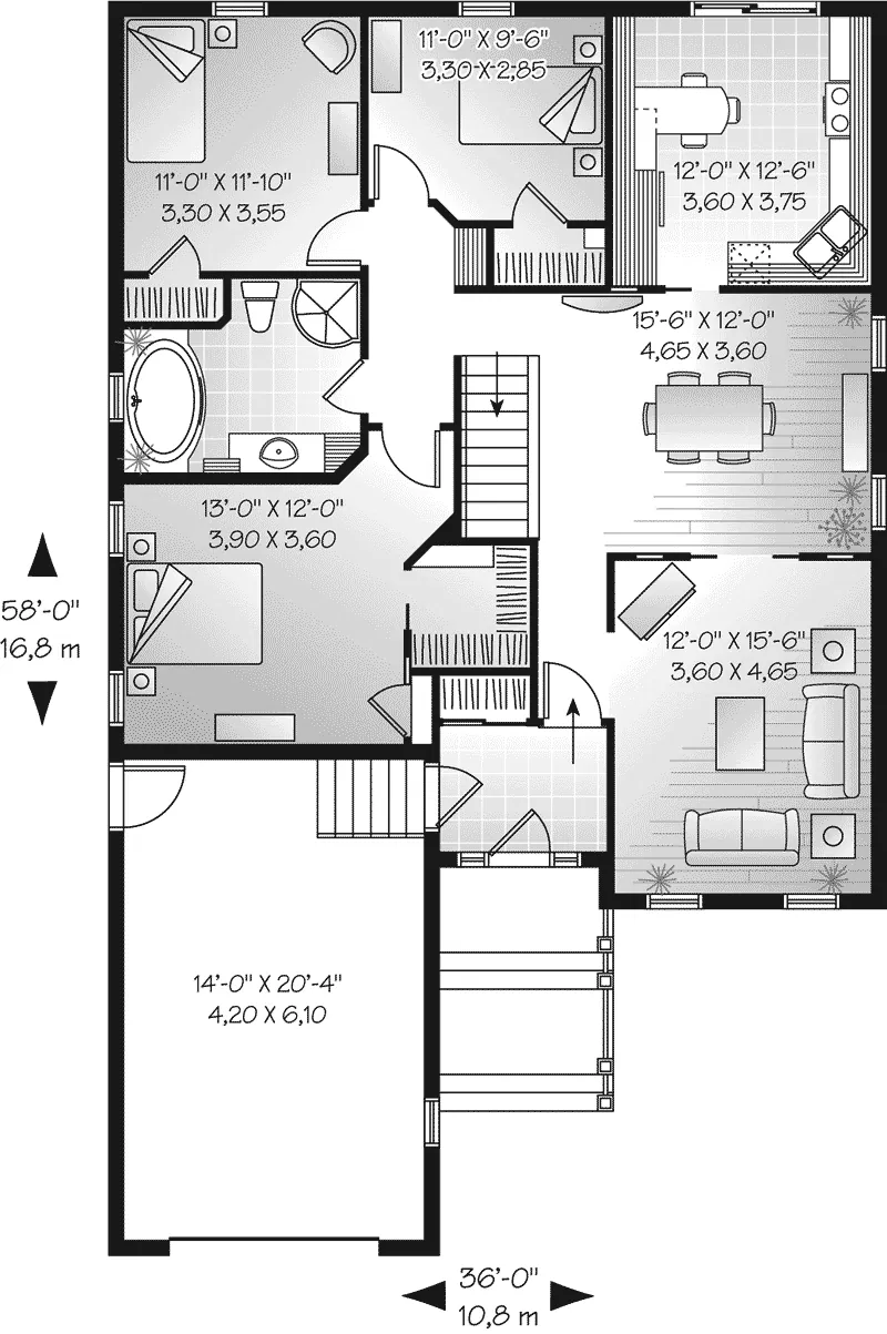European House Plan First Floor - Chaney Country Ranch Home 032D-0663 - Search House Plans and More