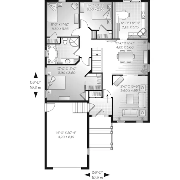 Ranch House Plan First Floor - Chaney Country Ranch Home 032D-0663 - Search House Plans and More