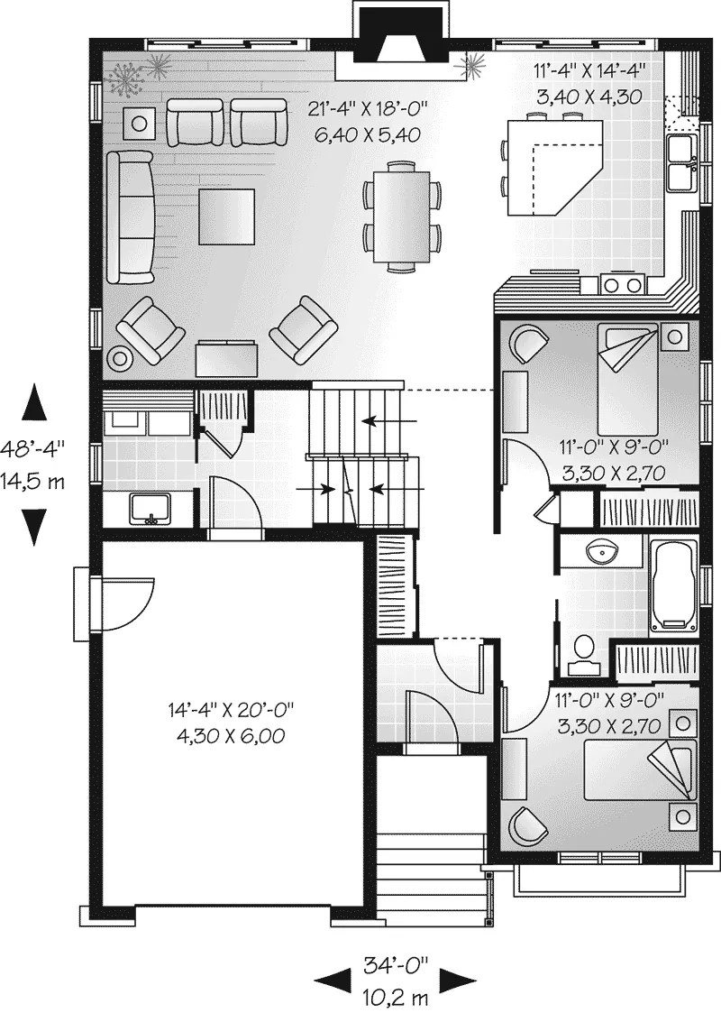 Southern House Plan First Floor - Saddlepost Split-Level Home 032D-0673 - Shop House Plans and More