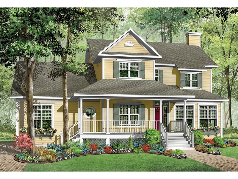 Farmhouse Plan Front Image - Packard Place Country Home 032D-0682 - Shop House Plans and More