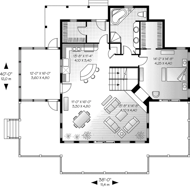 Southern House Plan First Floor - Crestwood Lake Waterfront Home 032D-0686 - Search House Plans and More