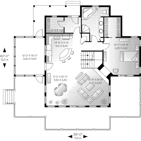 Country House Plan First Floor - Crestwood Lake Waterfront Home 032D-0686 - Search House Plans and More