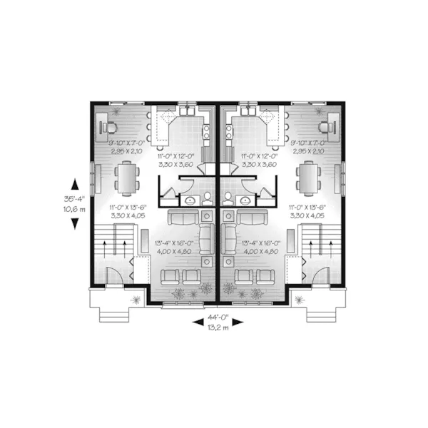 Craftsman House Plan First Floor - Witherbee Duplex Home 032D-0717 - Shop House Plans and More