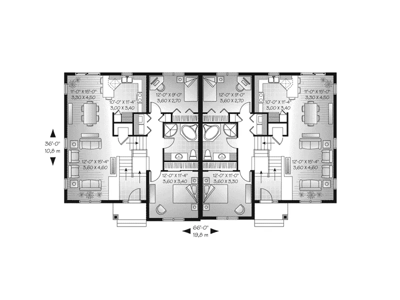 Ranch House Plan First Floor - Hadican Place Duplex Home 032D-0720 - Search House Plans and More