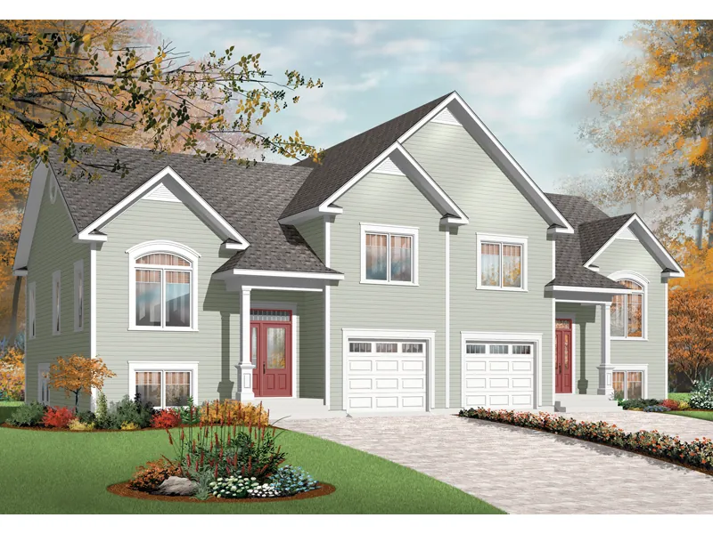 Multi-Family House Plan Front of Home - Hadican Place Duplex Home 032D-0720 - Search House Plans and More