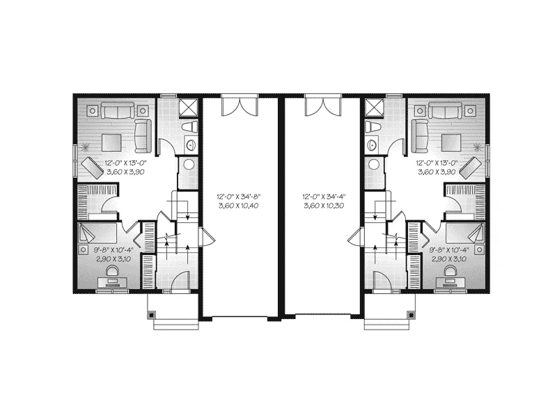 Multi-Family House Plan Lower Level Floor - Hadican Place Duplex Home 032D-0720 - Search House Plans and More
