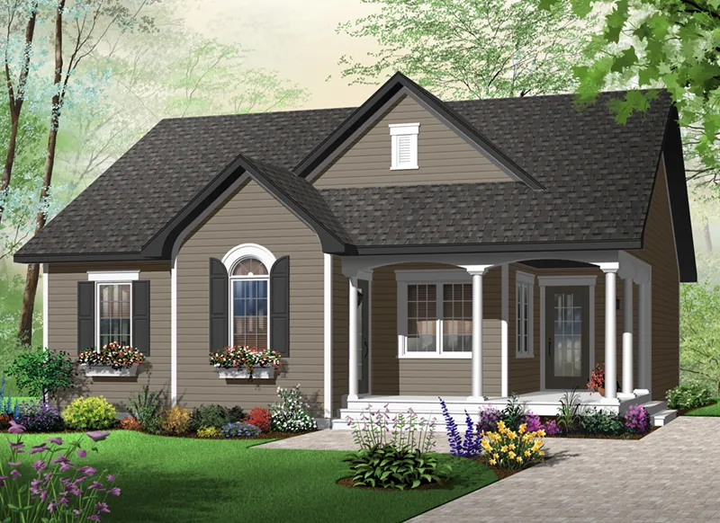 Early American House Plan Front of Home - Pendragon Ranch Home 032D-0723 - Shop House Plans and More