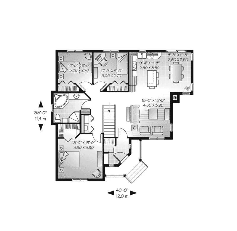 Ranch House Plan First Floor - Aversa Pond Bungalow Home 032D-0734 - Search House Plans and More
