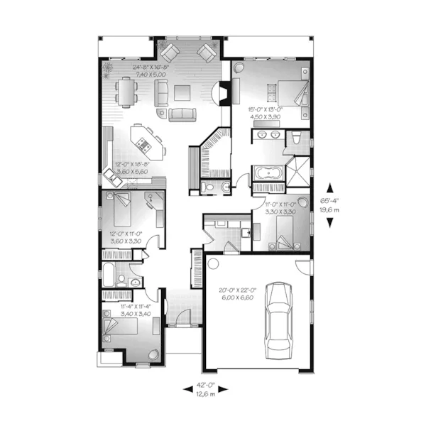 Ranch House Plan First Floor - Hacienda Mediterranean Home 032D-0736 - Search House Plans and More