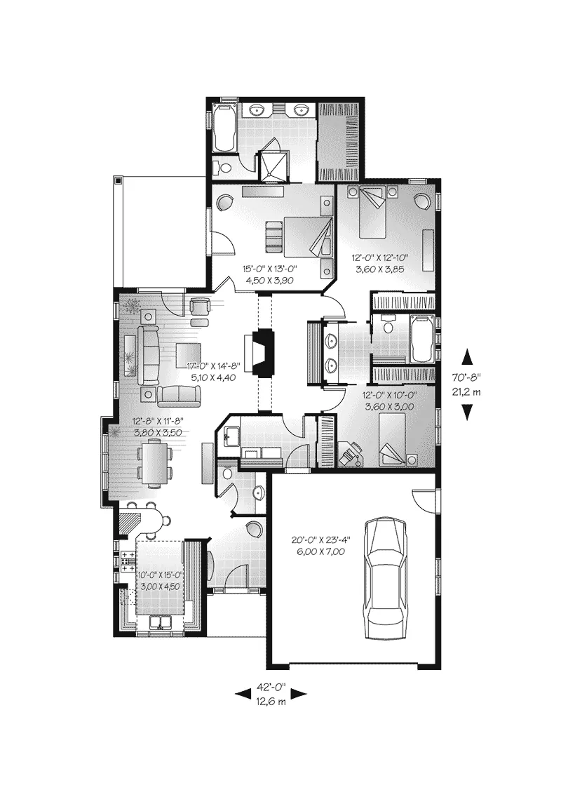 Mediterranean House Plan First Floor - Shadowoak Country Ranch Home 032D-0738 - Shop House Plans and More