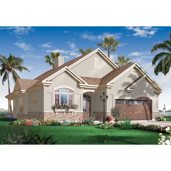 Mediterranean House Plan Front of Home - Shadowoak Country Ranch Home 032D-0738 - Shop House Plans and More