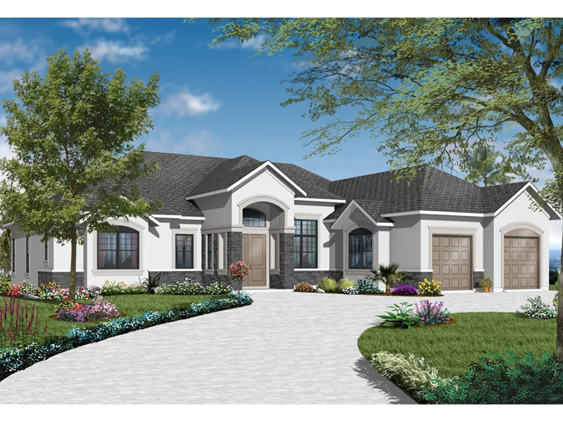 Mediterranean House Plan Front Photo 03 - Dinah Floridian Ranch Home 032D-0740 - Search House Plans and More