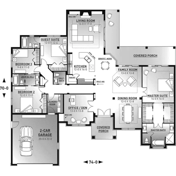 Mediterranean House Plan First Floor - Giovanna Sunbelt Home 032D-0741 - Search House Plans and More