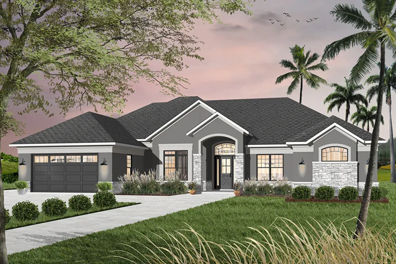 Ranch House Plan Front of Home - Giovanna Sunbelt Home 032D-0741 - Search House Plans and More