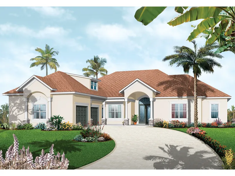 Florida House Plan Front Image - Vivian Bay Mediterranean Home 032D-0744 - Shop House Plans and More
