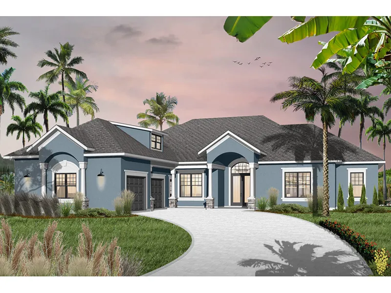 Florida House Plan Front Photo 01 - Vivian Bay Mediterranean Home 032D-0744 - Shop House Plans and More