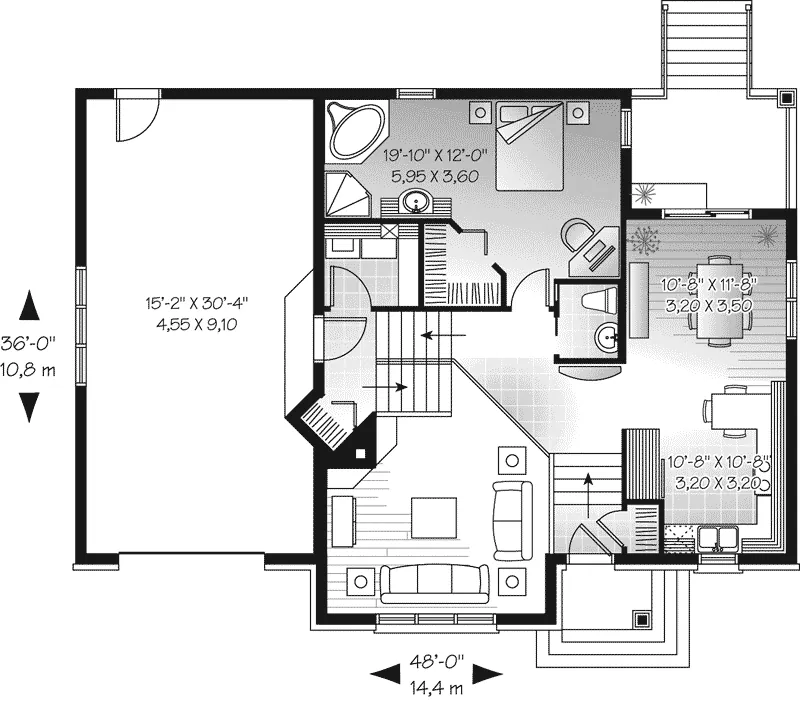 European House Plan First Floor - Flowerhill Farm Bungalow Home 032D-0751 - Search House Plans and More