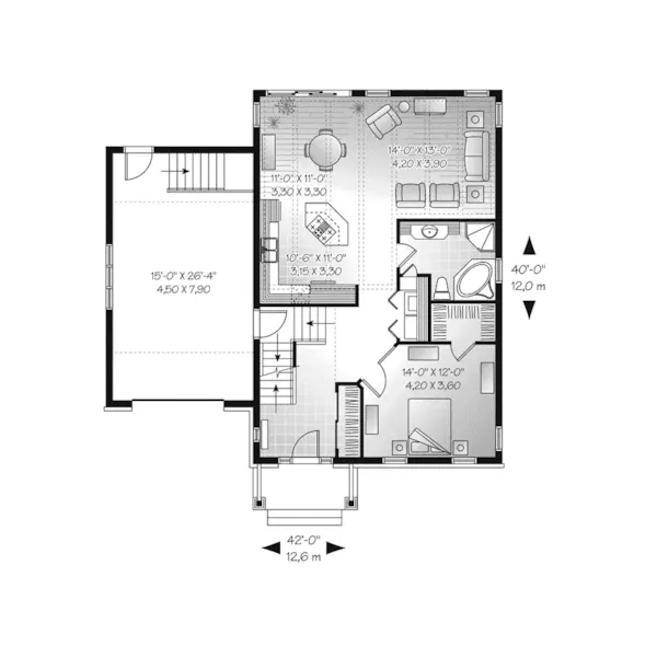 Early American House Plan First Floor - Brannon Country Ranch Home 032D-0754 - Search House Plans and More