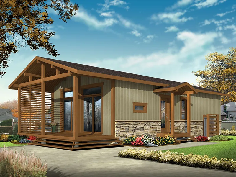Craftsman House Plan Front of Home - Tranquil Haven Craftsman Cabin 032D-0811 - Shop House Plans and More