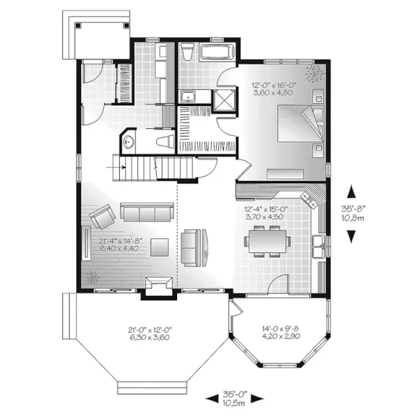 Waterfront House Plan First Floor - Barthel Country Cabin Home 032D-0818 - Search House Plans and More