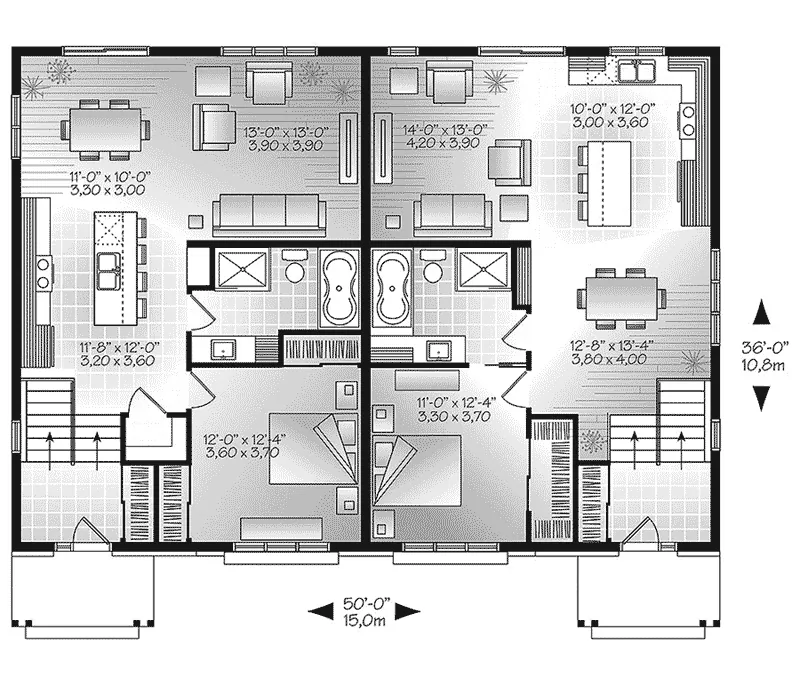 Rustic House Plan First Floor - Audrey Creek Craftsman Duplex 032D-0819 - Search House Plans and More