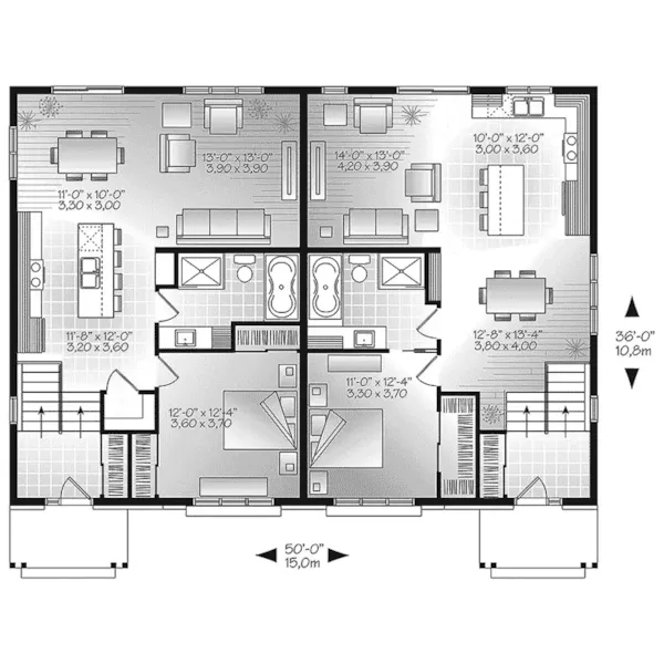 Arts & Crafts House Plan First Floor - Audrey Creek Craftsman Duplex 032D-0819 - Search House Plans and More