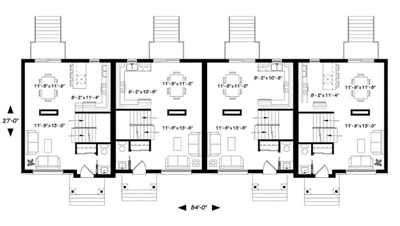 Prairie House Plan First Floor - Bassett Path Rustic Fourplex 032D-0821 - Search House Plans and More