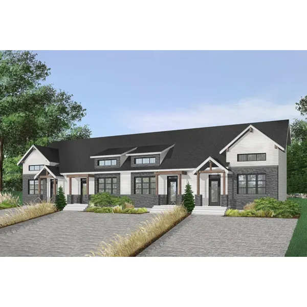 Country House Plan Front of Home - Bassett Path Rustic Fourplex 032D-0821 - Search House Plans and More