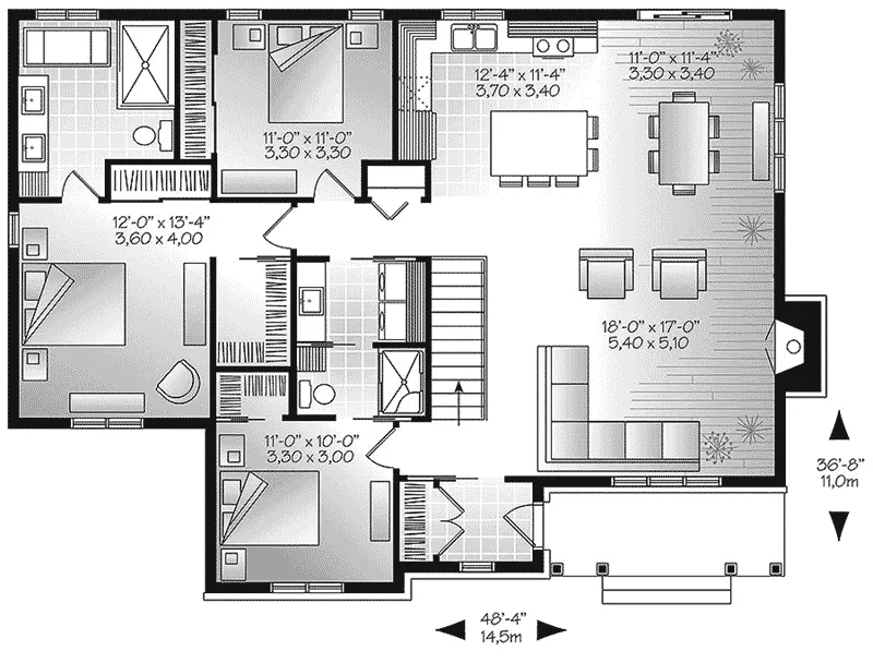 Cabin & Cottage House Plan First Floor - Mayer Hill Ranch Home 032D-0832 - Shop House Plans and More