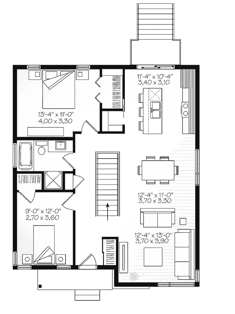 Ranch House Plan First Floor - Meade Modern Cabin 032D-0834 - Shop House Plans and More