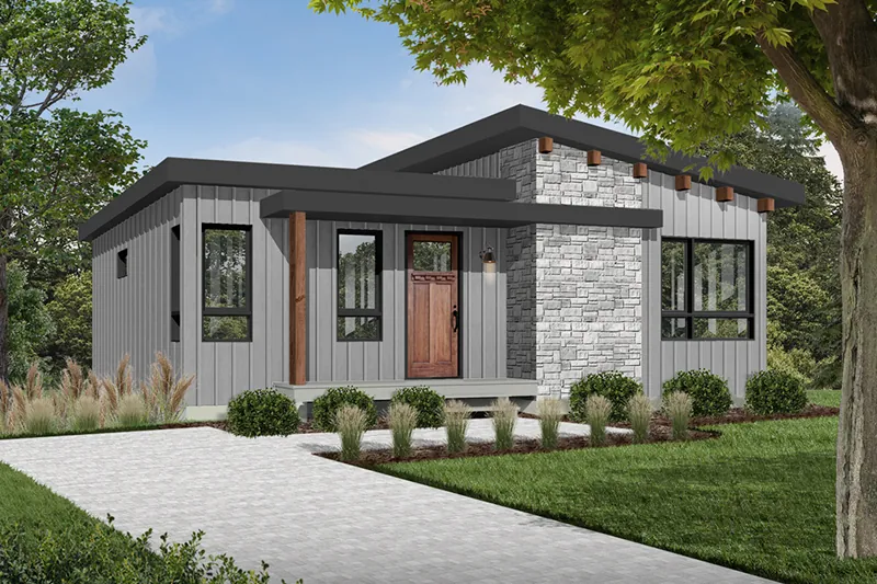 Ranch House Plan Front of Home - Meade Modern Cabin 032D-0834 - Shop House Plans and More