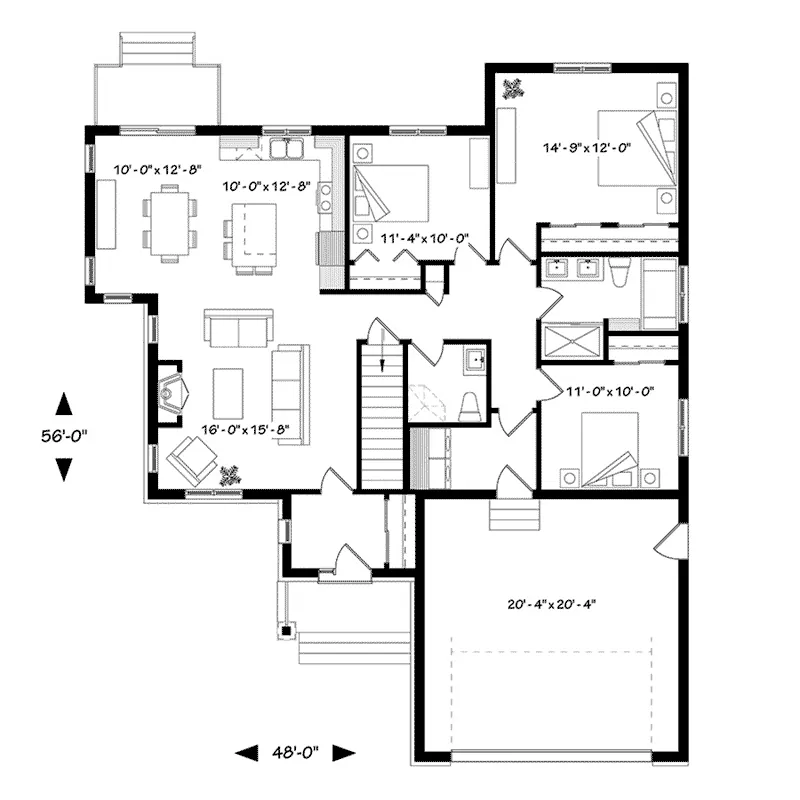 Ranch House Plan First Floor - Montrose Craftsman Home 032D-0840 - Shop House Plans and More
