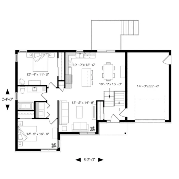 Ranch House Plan First Floor - Mulan Modern Home 032D-0842 - Shop House Plans and More