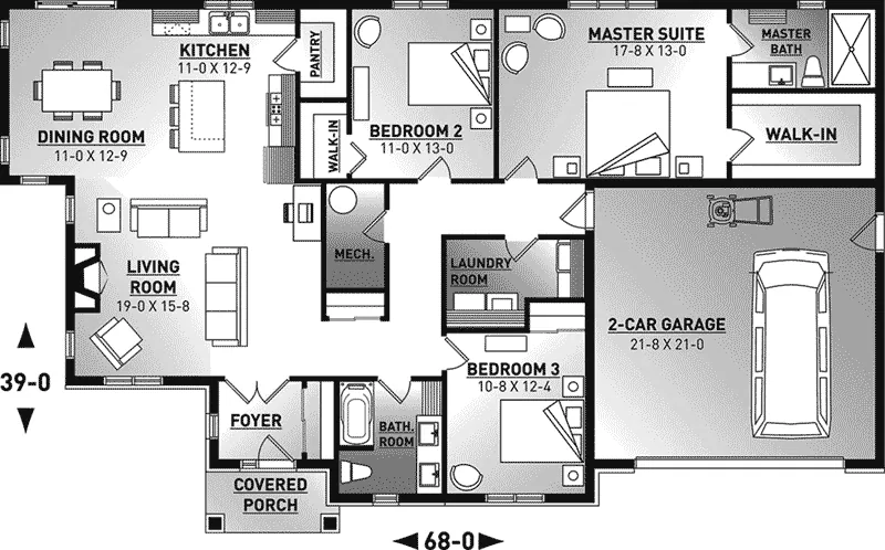 Ranch House Plan First Floor - Tommy Lane Craftsman Ranch Home 032D-0870 - Shop House Plans and More