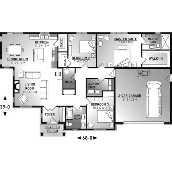 Ranch House Plan First Floor - Tommy Lane Craftsman Ranch Home 032D-0870 - Shop House Plans and More