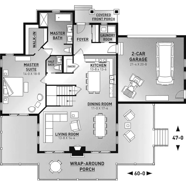 Prairie House Plan First Floor - Holtshire Craftsman Home 032D-0934 - Search House Plans and More