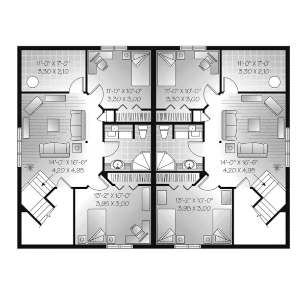 Lower Level Floor - Lucinda Lane Multi-Family Home 032D-0942 - Shop House Plans and More