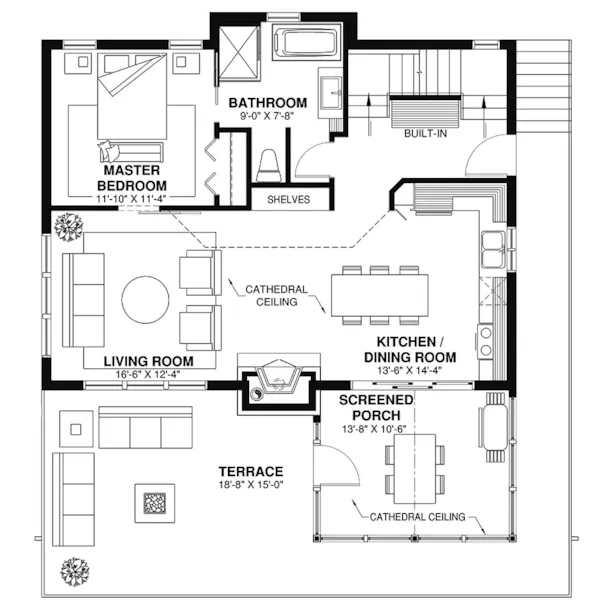 First Floor - Sun Stream A-Frame Home 032D-0956 - Shop House Plans and More