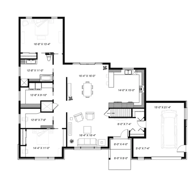 First Floor - Eve Contemporary Ranch Home 032D-0976 - Search House Plans and More