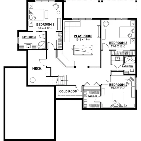 Lower Level Floor - Aldergrove Ranch Home 032D-0987 - Search House Plans and More