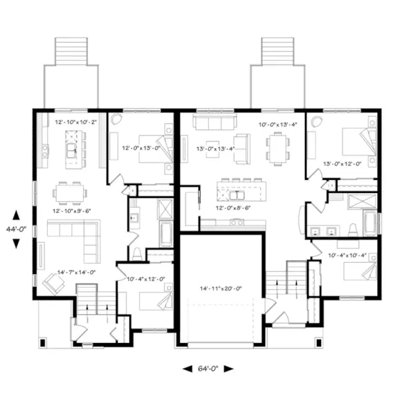 First Floor - Sanford Point Modern Duplex 032D-1002 - Shop House Plans and More