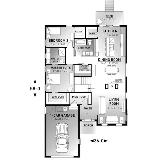 Craftsman House Plan First Floor - Gallina Pass Craftsman Home 032D-1025 - Shop House Plans and More