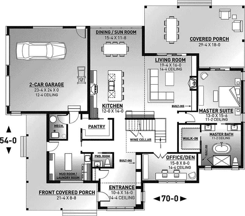Prairie House Plan First Floor - 032D-1034 - Shop House Plans and More