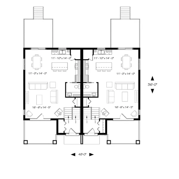 Rustic House Plan First Floor - Sanderling Bay Duplex Home 032D-1035 - Shop House Plans and More