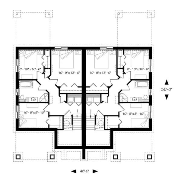 Rustic House Plan Lower Level Floor - Sanderling Bay Duplex Home 032D-1035 - Shop House Plans and More