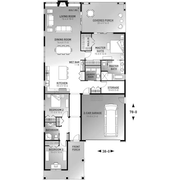 Ranch House Plan First Floor - Collins Mill Craftsman Home 032D-1043 - Shop House Plans and More