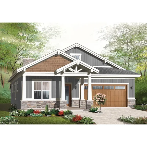 Ranch House Plan Front of Home - Collins Mill Craftsman Home 032D-1043 - Shop House Plans and More